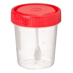 Контейнер для анализов с лопаткой  60 мл стерильный (баночка для кала) фото 4551